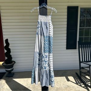 Universal Thread Blue Patchwork Tiered Dress. Size Small